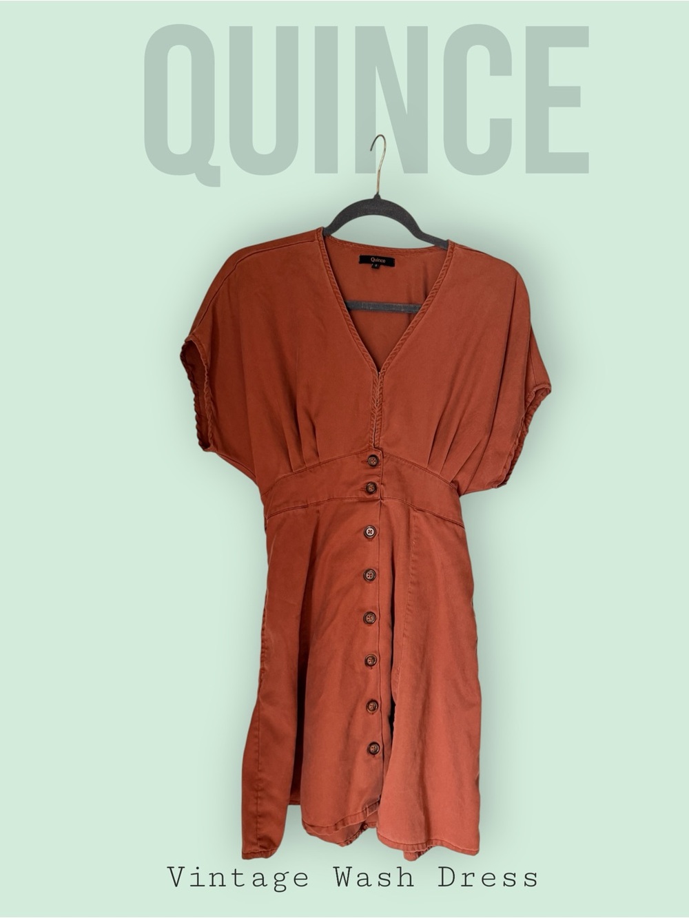 Quince Vintage Wash Tencel Button Front Dress Terracotta - Small
